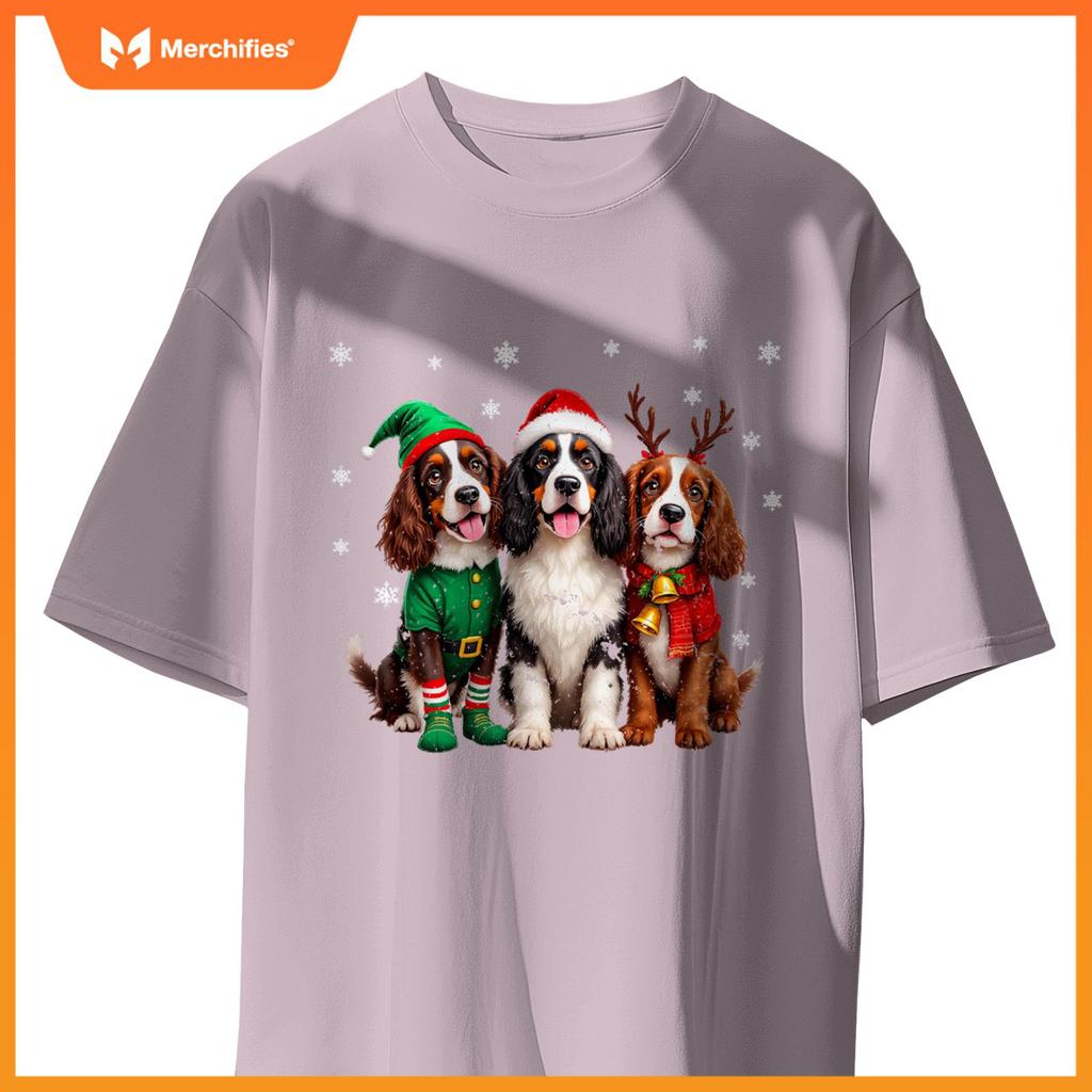 English Springer Spaniel Christmas Dogs Santa Reindeer Elf T-Shirt