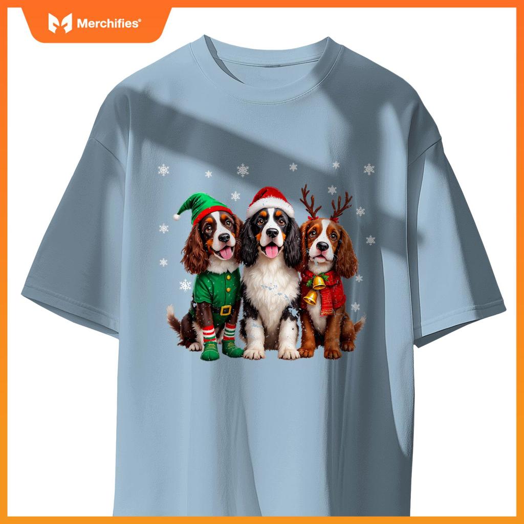 English Springer Spaniel Christmas Dogs Santa Reindeer Elf T-Shirt