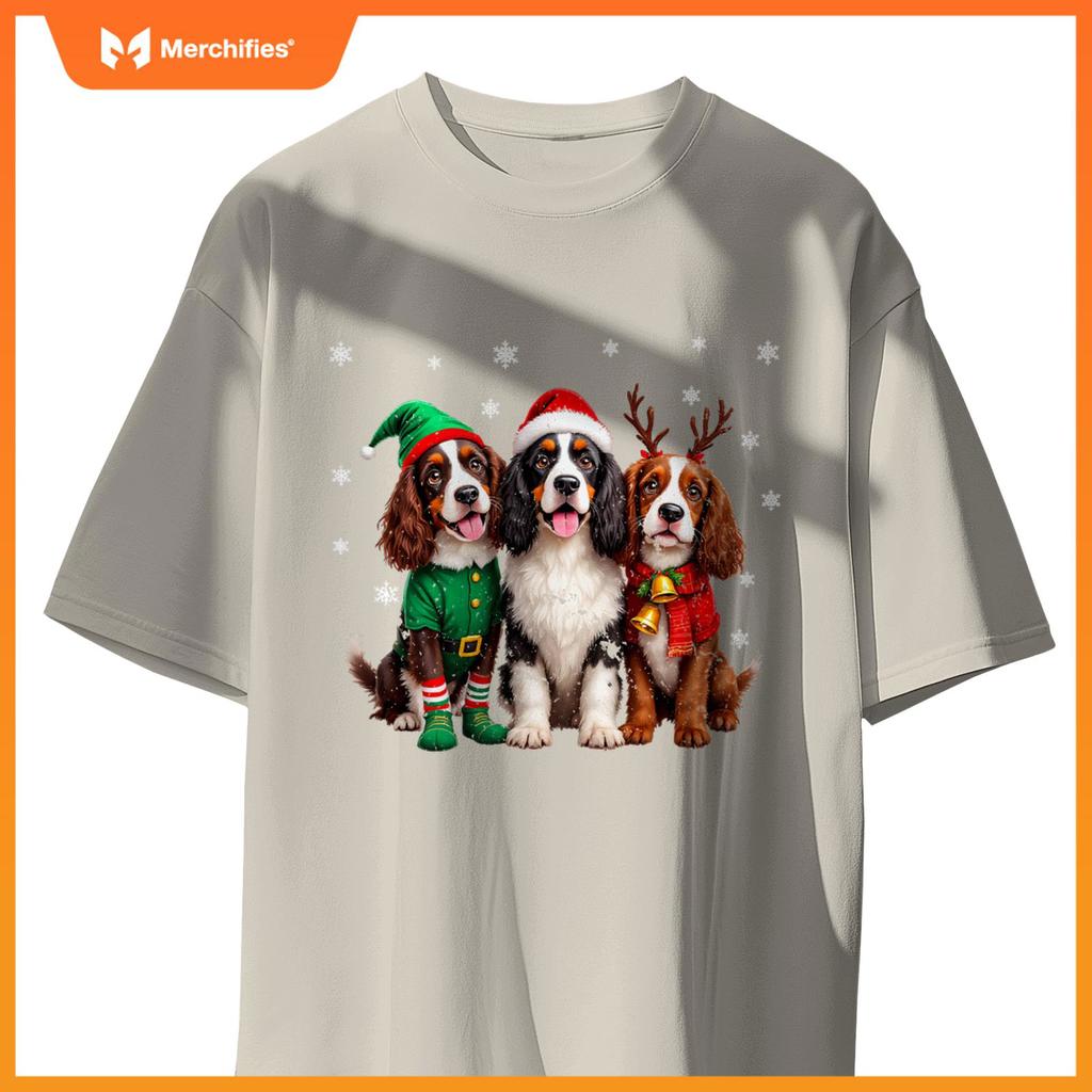 English Springer Spaniel Christmas Dogs Santa Reindeer Elf T-Shirt