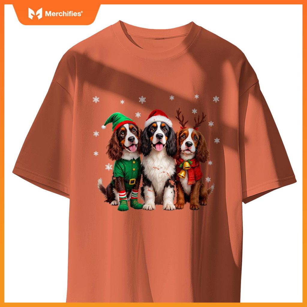 English Springer Spaniel Christmas Dogs Santa Reindeer Elf T-Shirt
