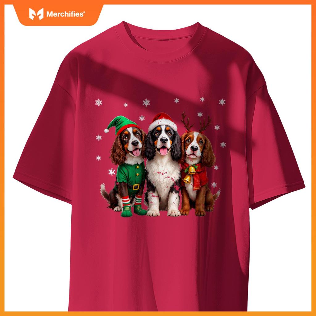 English Springer Spaniel Christmas Dogs Santa Reindeer Elf T-Shirt