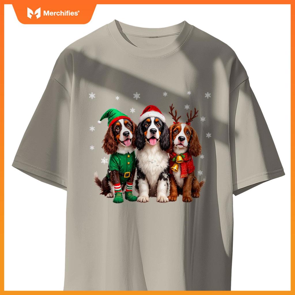 English Springer Spaniel Christmas Dogs Santa Reindeer Elf T-Shirt