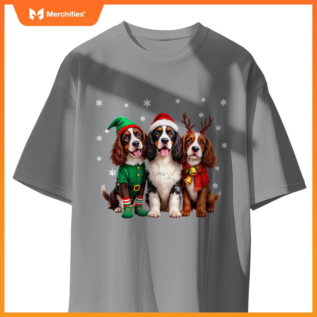 English Springer Spaniel Christmas Dogs Santa Reindeer Elf T-Shirt