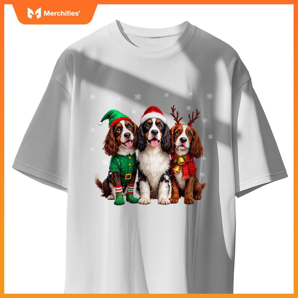 English Springer Spaniel Christmas Dogs Santa Reindeer Elf T-Shirt