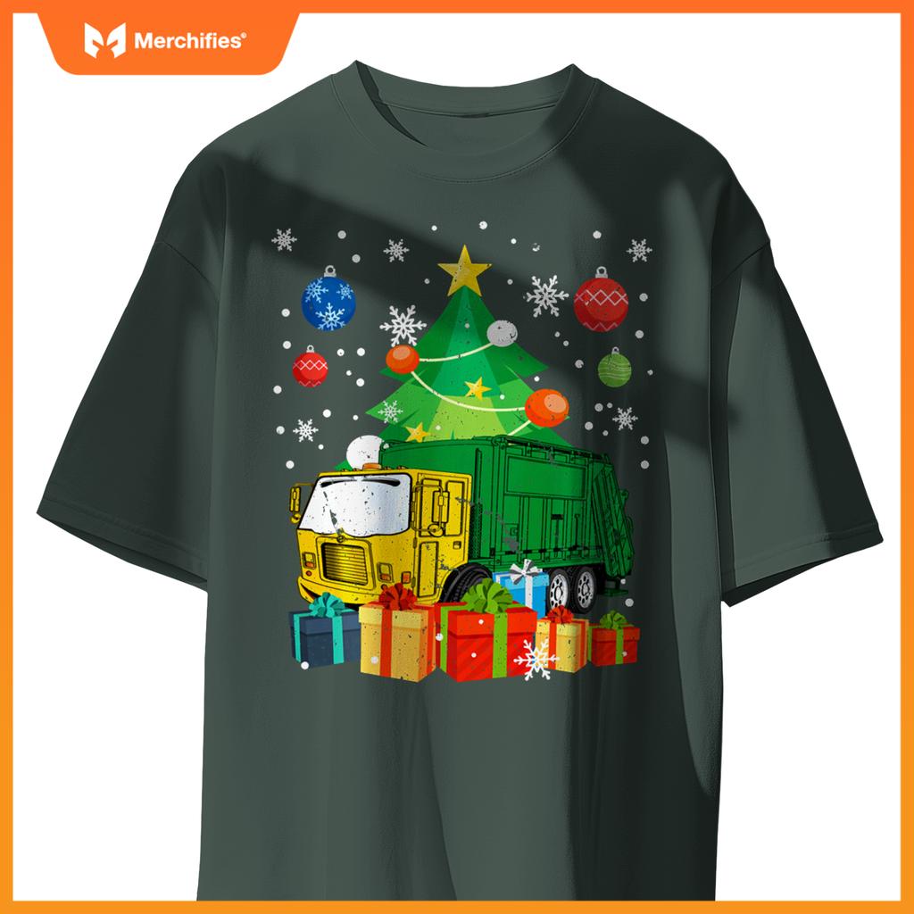 Garbage Truck Christmas Tree Lights Ornament Decor Xmas T-Shirt