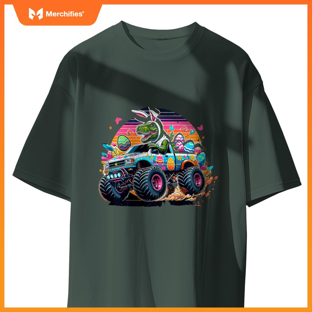Kids Easter S Boys T Rex Dinosaur Rabbit Truck Toddler Boy T-Shirt