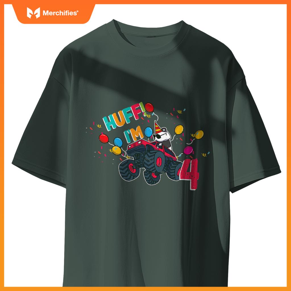 Huff Im 4 Monster Truck Driver Cute Panda Bear Animal Kids T-Shirt