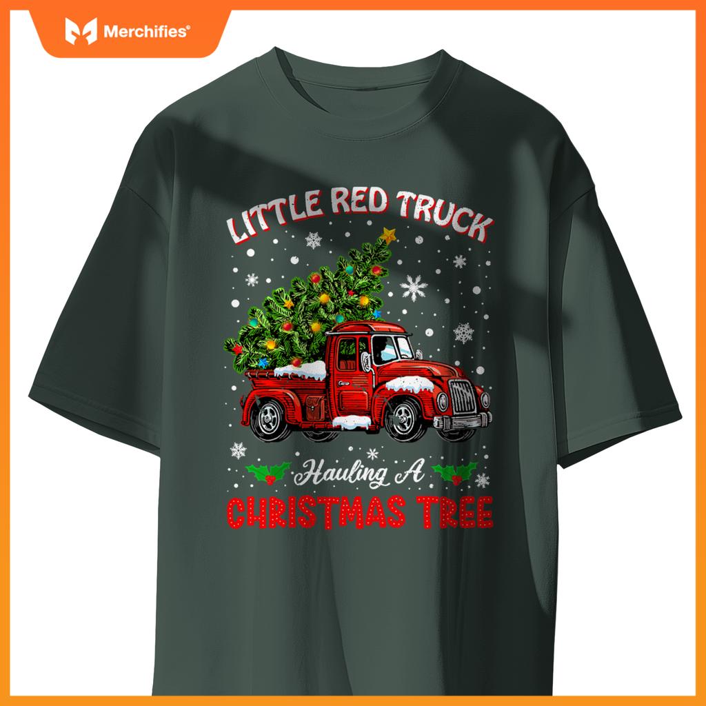 Little Red Truck Hauling A Christmas Tree T-Shirt