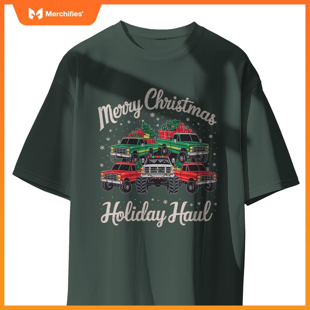 Merry Christmas Holiday Haul Tee – Festive Truck Design T-Shirt