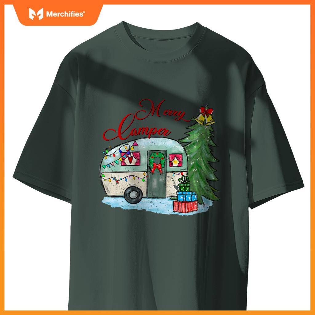 Merry Camper Christmas Santa Camper Camping Truck Xmas Tree T-Shirt