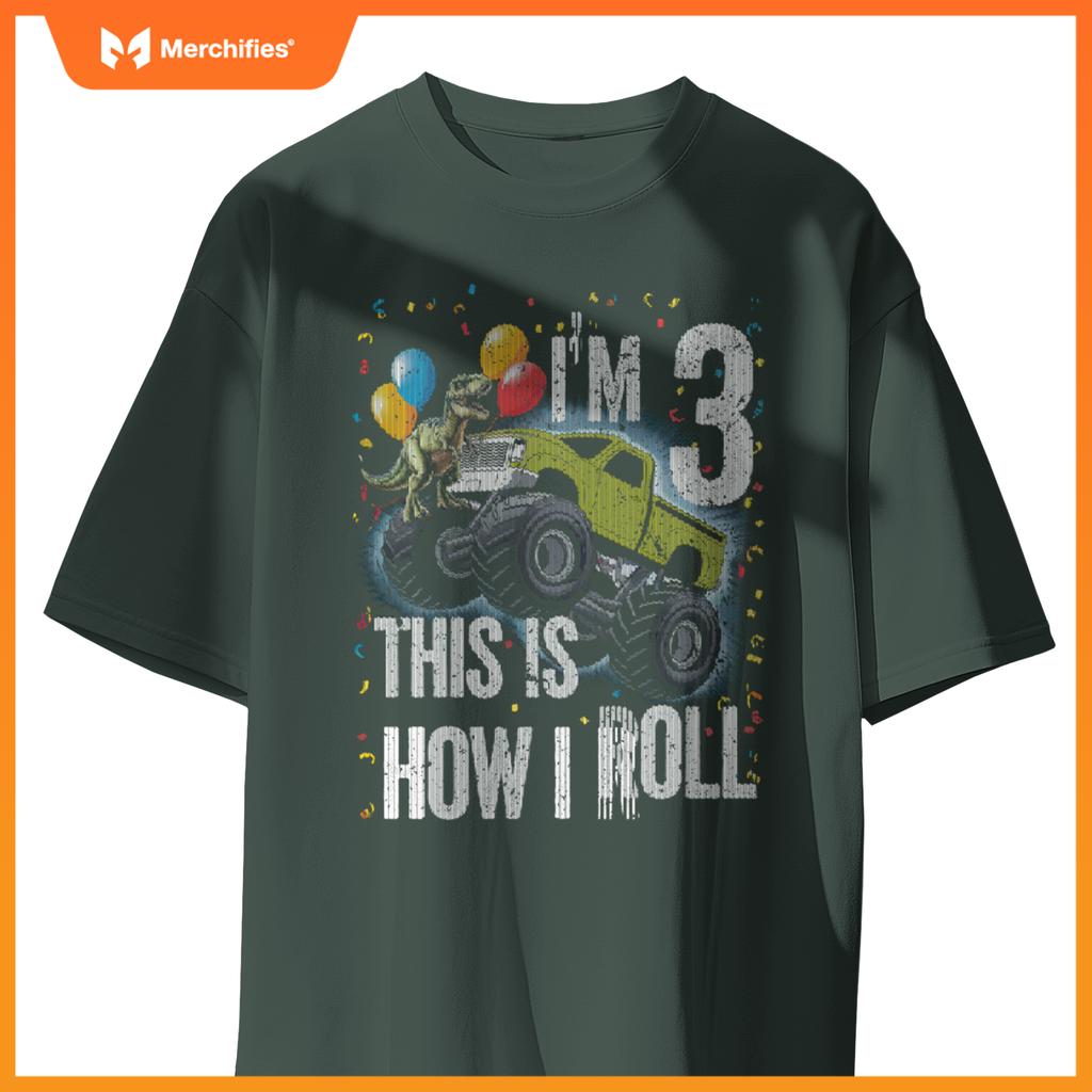 Monster Truck 3 Year Old Toddler 3rd Birthday Party Dinosaur T-Shirt