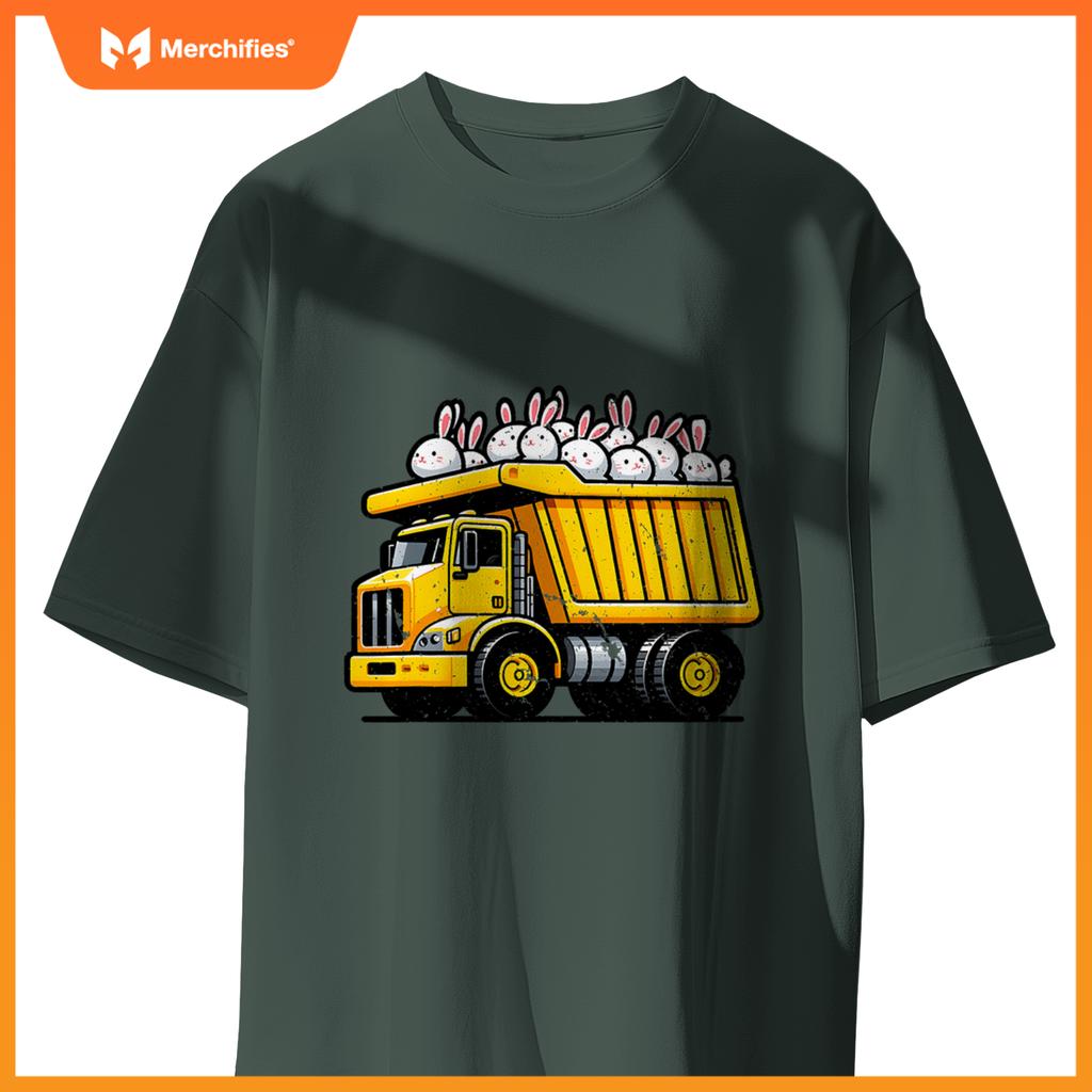 Kids Construction Dump Truck Bunnies Christian Easter Day T-Shirt