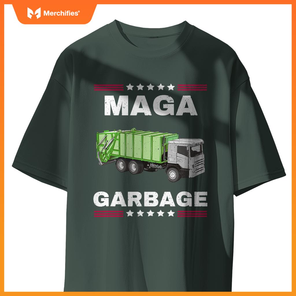 Funny Trump MAGA Garbage Truck American Flag T-Shirt