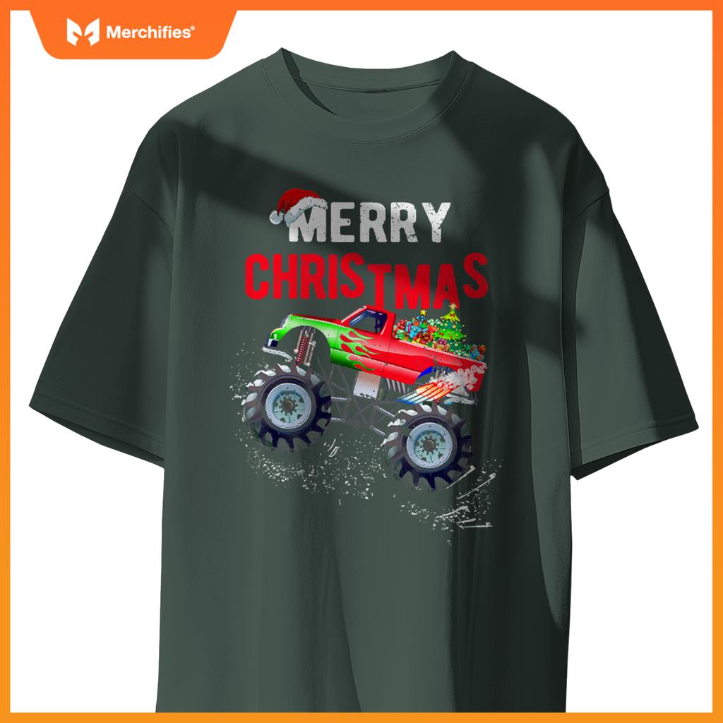 Merry Christmas Monster Truck Toddler Boys Xmas Kids T-Shirt