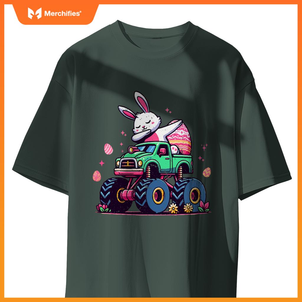 Kids Easter Day Bunny Monster Truck Eggs Cool Rabbit Dabbing T-Shirt