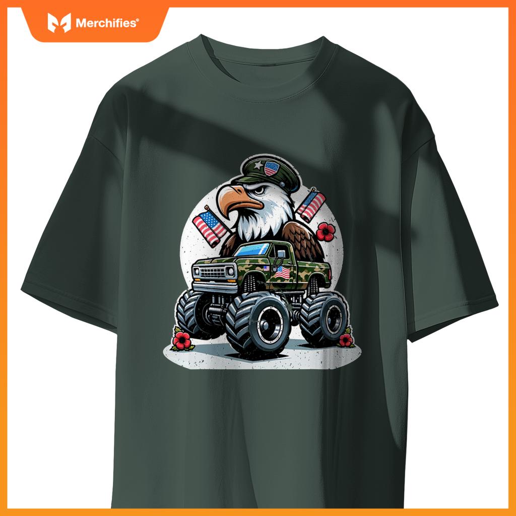 Memorial Day S Kids Boys Eagle American Flag Camo Truck T-Shirt