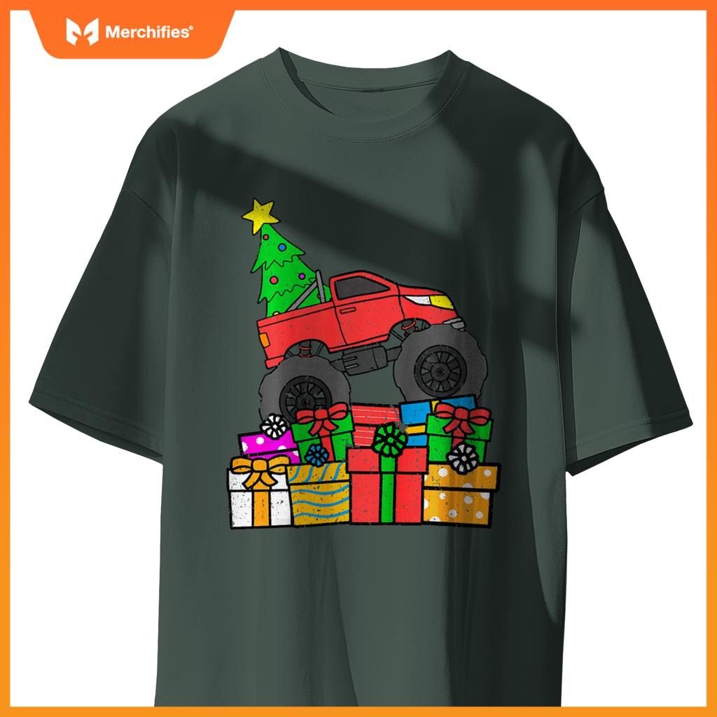 Kids Boys Monster Truck Christmas Toddler Kids T-Shirt