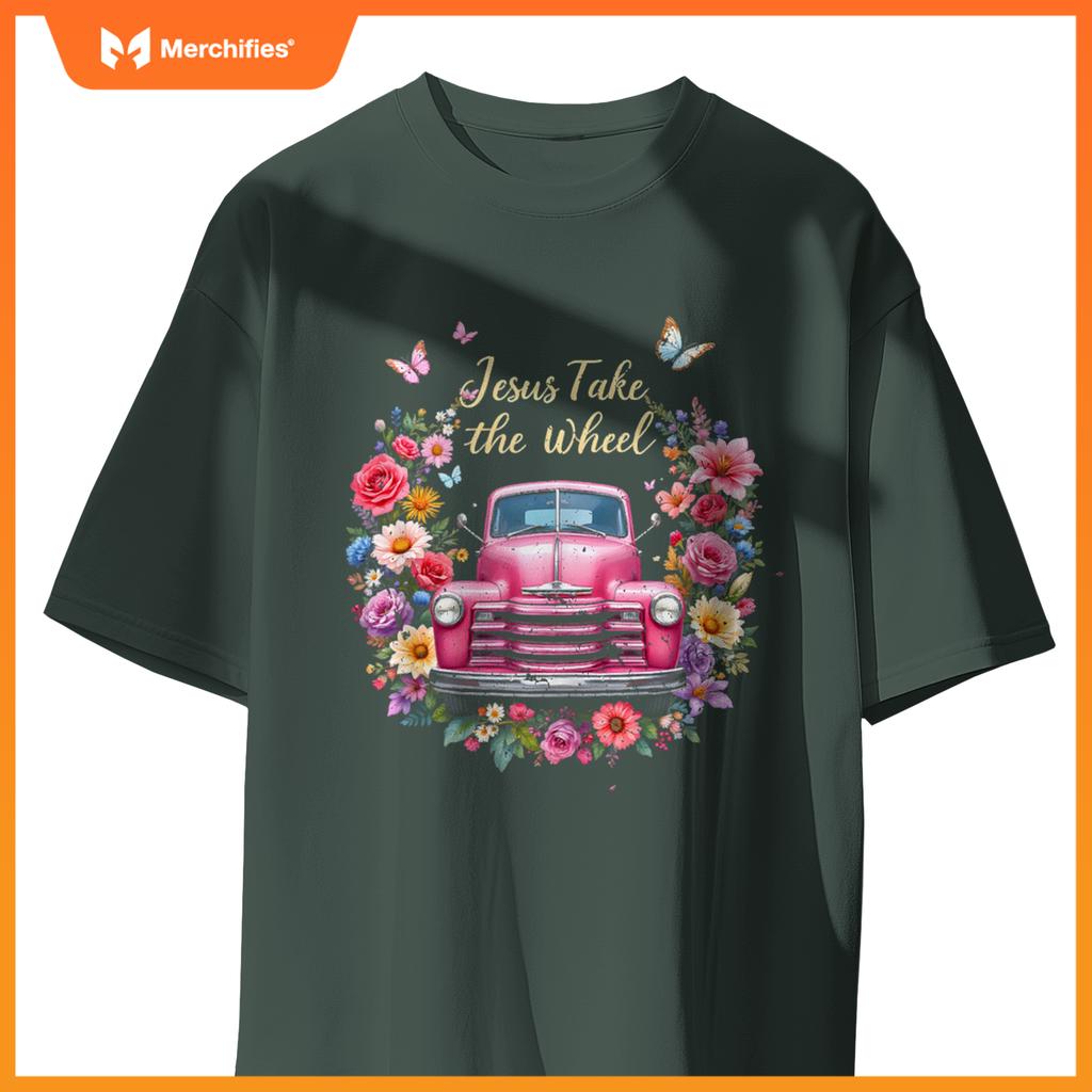 Jesus Take The Wheel Floral Farm Truck Catholic T-Shirt