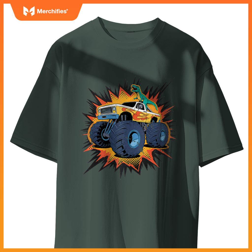 Monster Truck Boy Family Birthday Party Dino Dinosaur Trucks T-Shirt