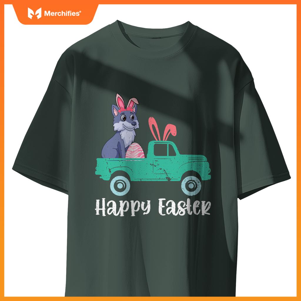 Happy Easter Wolf Bunny Riding Truck Boys Toddler T-Shirt