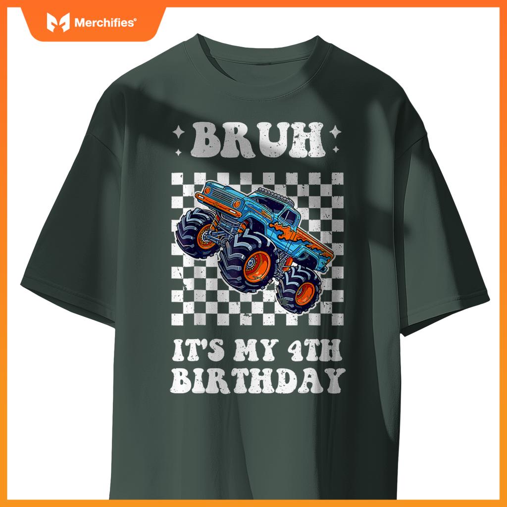 Kid 4 Years Old Bruh It's My 4th Birthday Boys Monster Truck T-Shirt