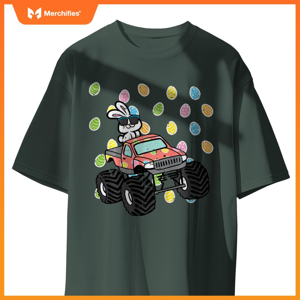 Kids Easter Bunny On Monster Truck Eggs Rabbit Toddler Boys Kids T-Shirt