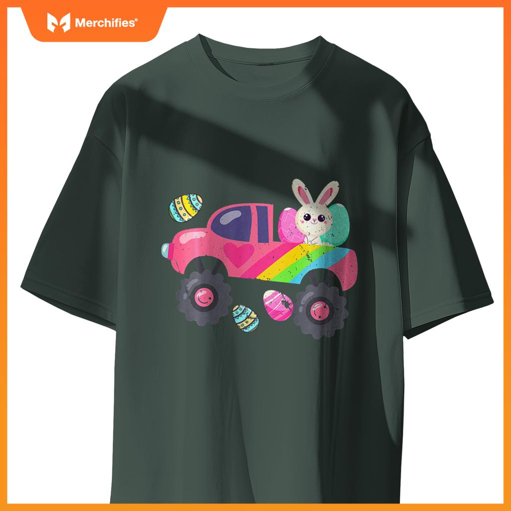 Kids Cute Bunny Rabbit Happy Easter Monster Truck Kids Egg Hunt T-Shirt
