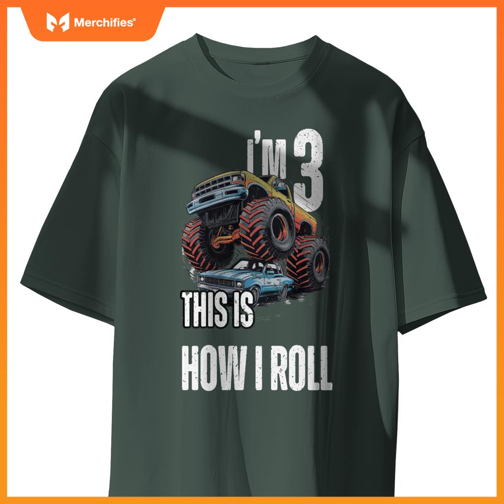 Monster Truck 3 Year Old Toddlers Boy 3rd Birthday Party Car T-Shirt