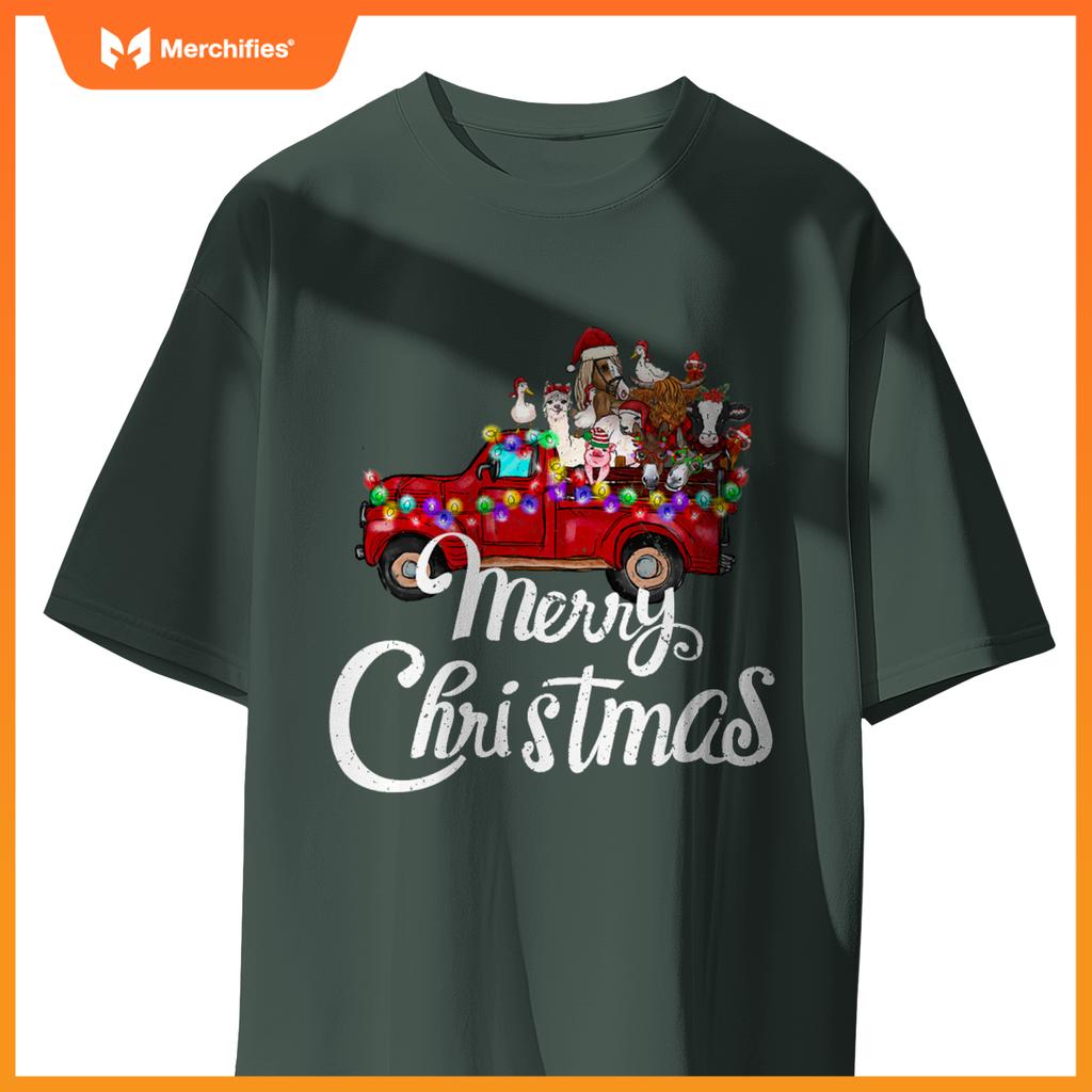 Merry Christmas Cute Christmas Farm Animal Truck T-Shirt