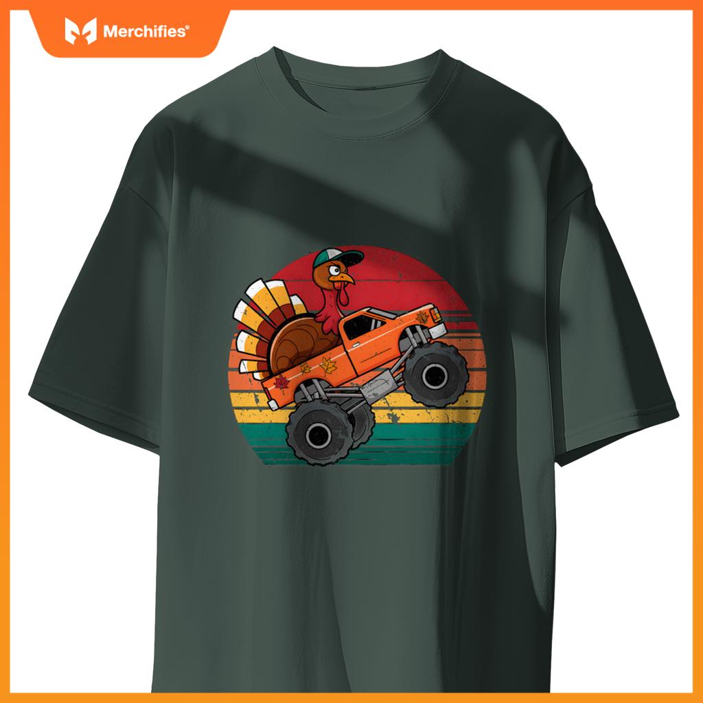 Monster Truck Turkey Sunset Toddler Thanksgiving T-Shirt