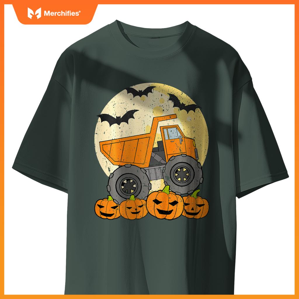 Kids Construction Monster Truck Halloween Pumpkins Toddler Boys T-Shirt