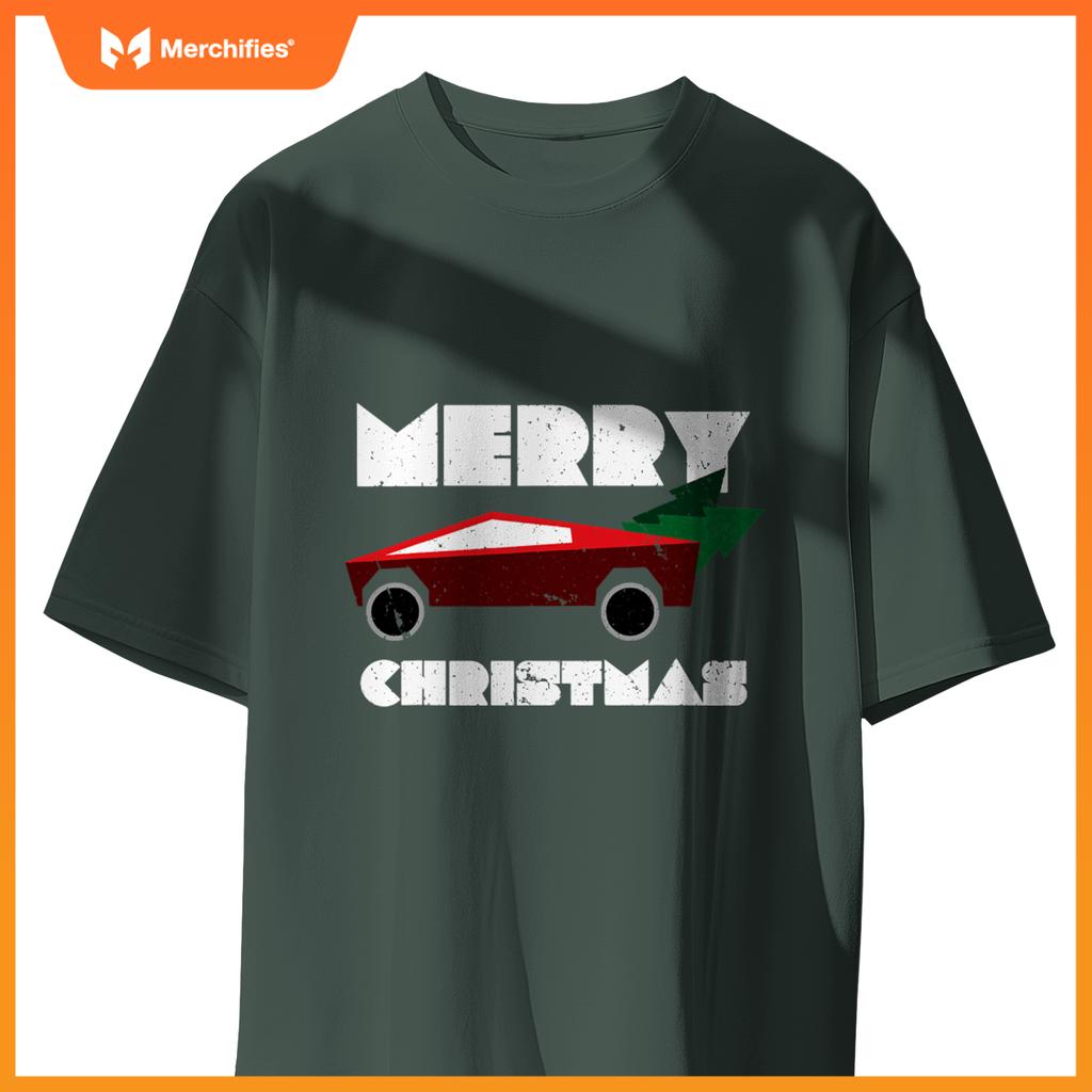 Futuristic Cyber Red Truck Pickup Christmas Tree Kids Men T-Shirt