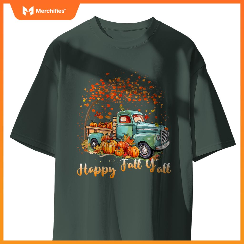 Happy Fall Y'all Pumpkin Truck Autumn Tree Fall Thanksgiving T-Shirt