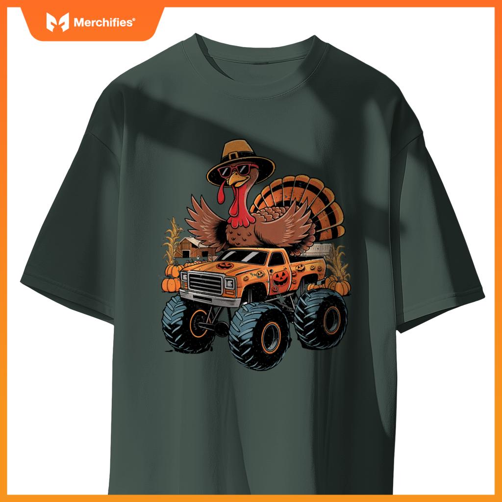 Funny Turkey Thanksgiving Truck Fall Turkey Kid Thanksgiving T-Shirt