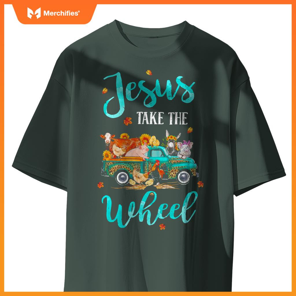 Jesus Take Wheel T Autumn Fall Farm Animal Truck T-Shirt