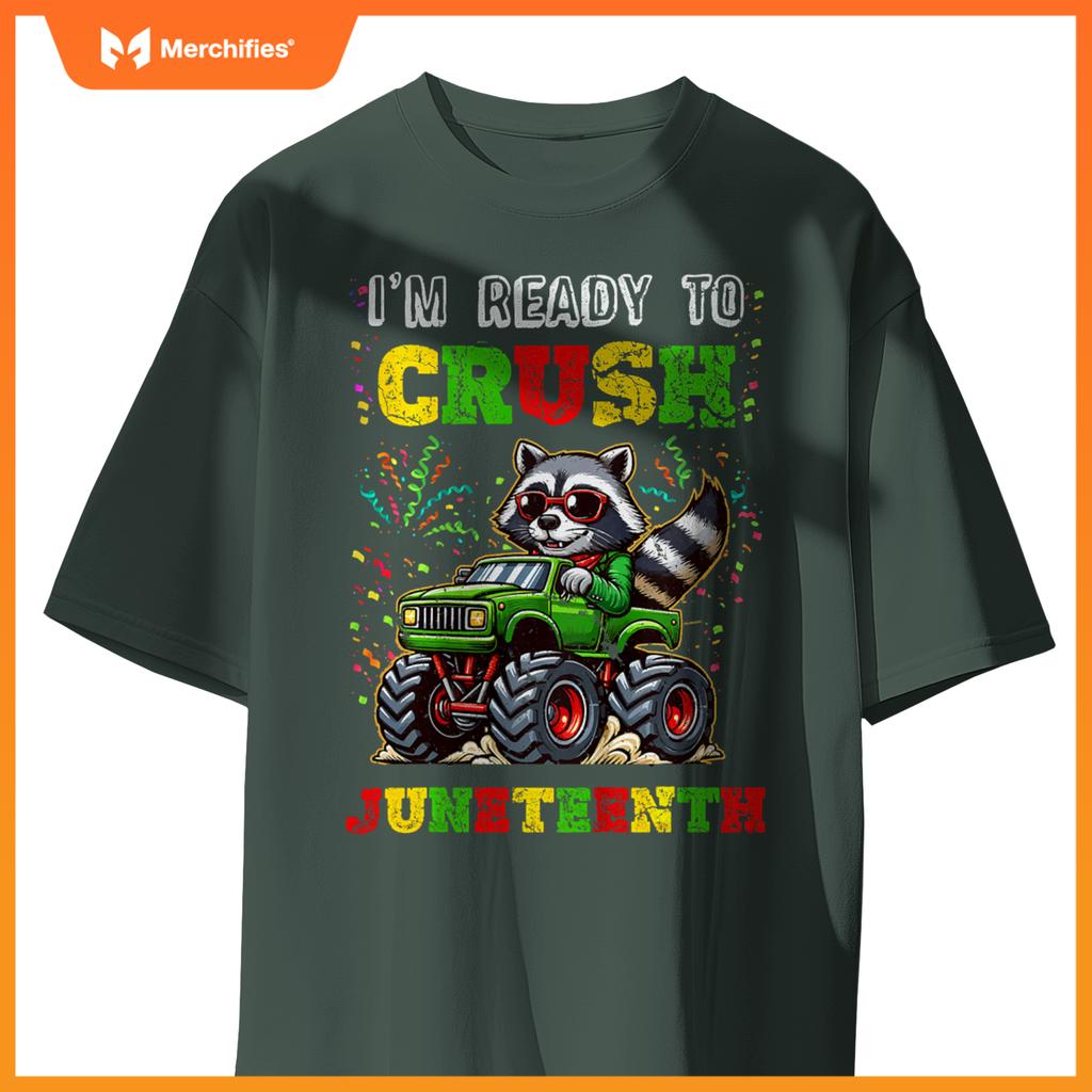 Kids Im Ready To Crush Junenth Monster Truck Raccoon Boys T-Shirt