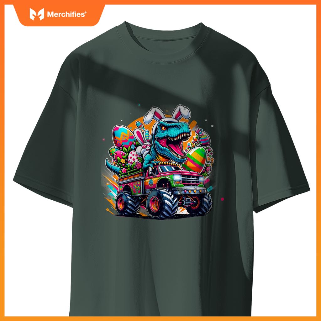 Kids Easter S Boys Toddler Boy Rabbit Bunny T Rex Dino Truck T-Shirt