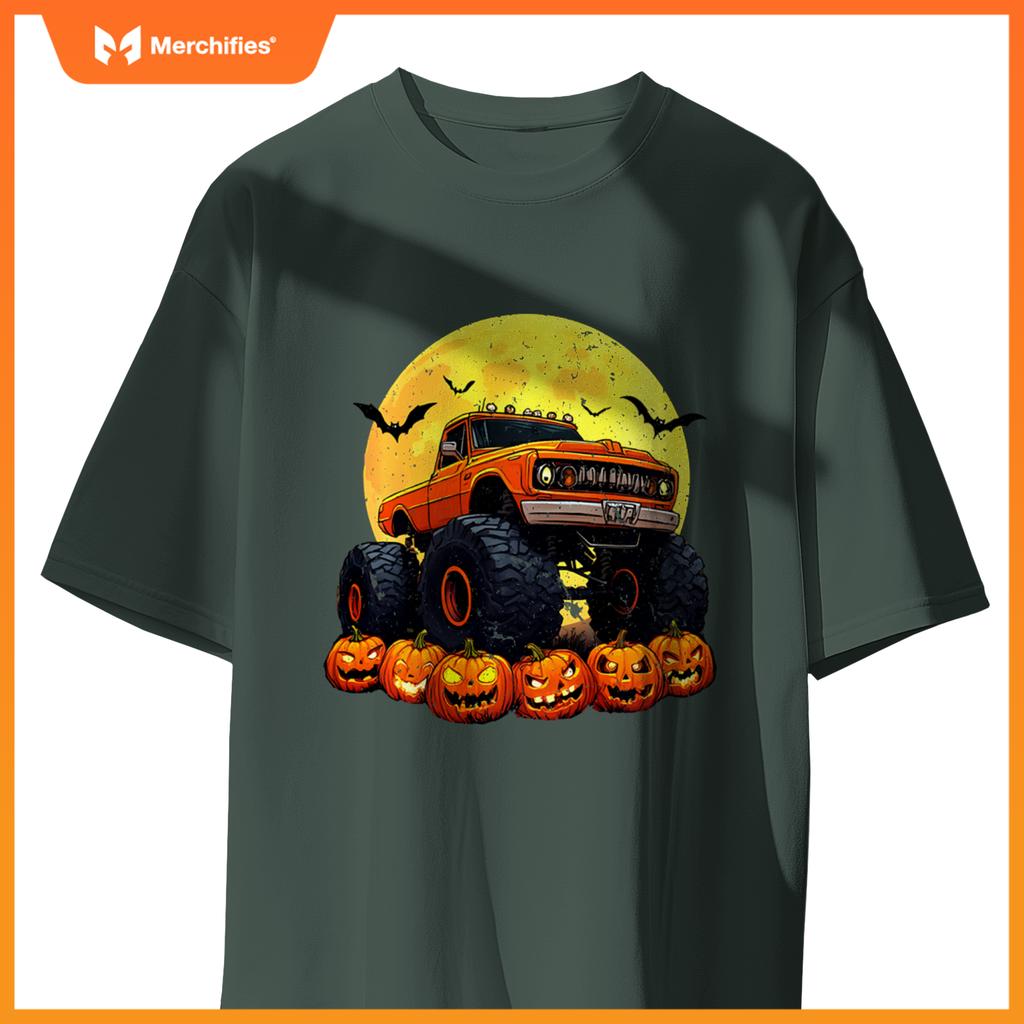 Monster Truck Ghost Pumpkin Toddler Costume Boys Halloween T-Shirt