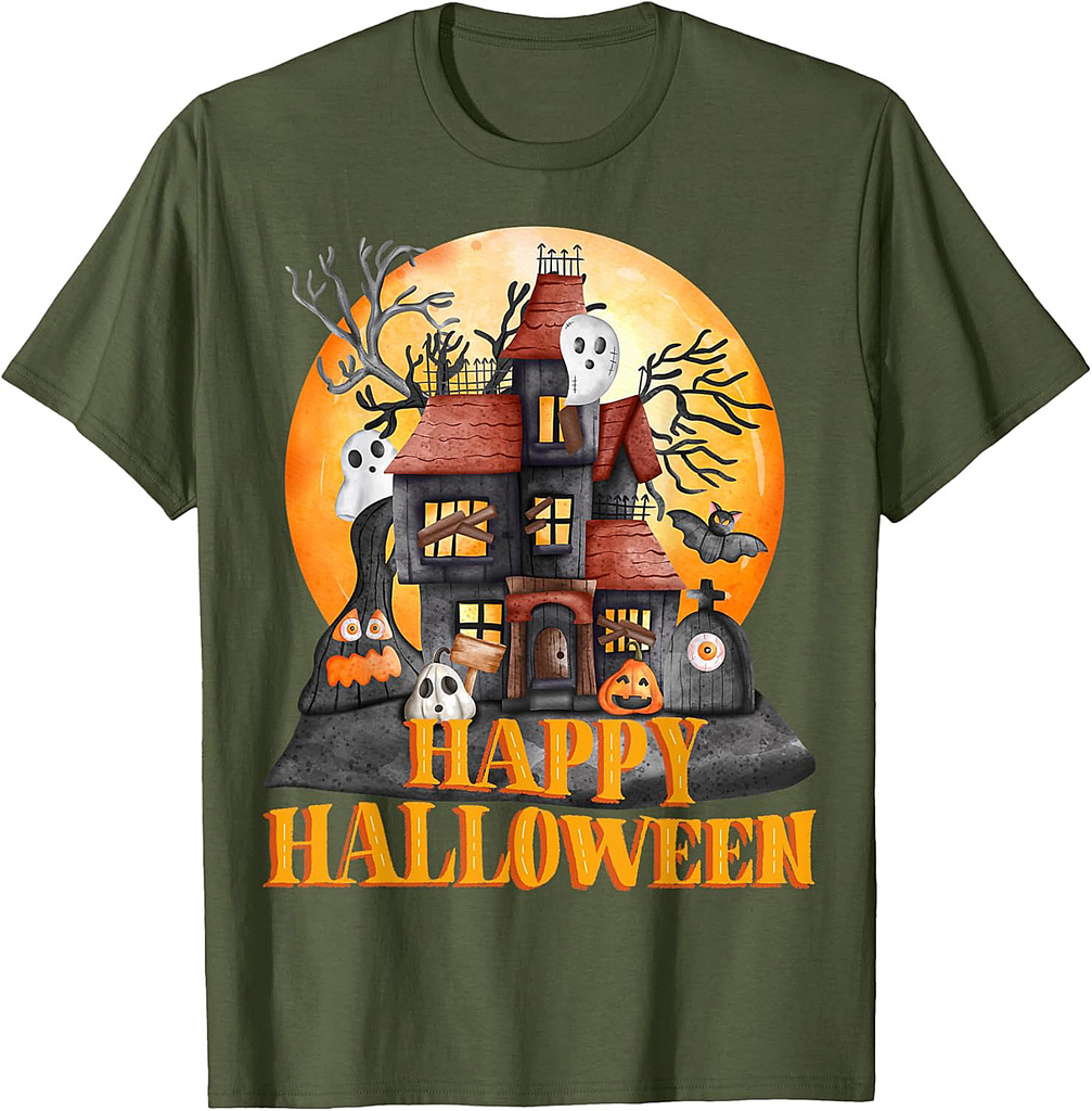 Fall season happy Halloween haunted houses spiders bats T-Shirt