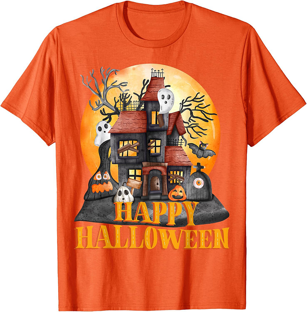 Fall season happy Halloween haunted houses spiders bats T-Shirt