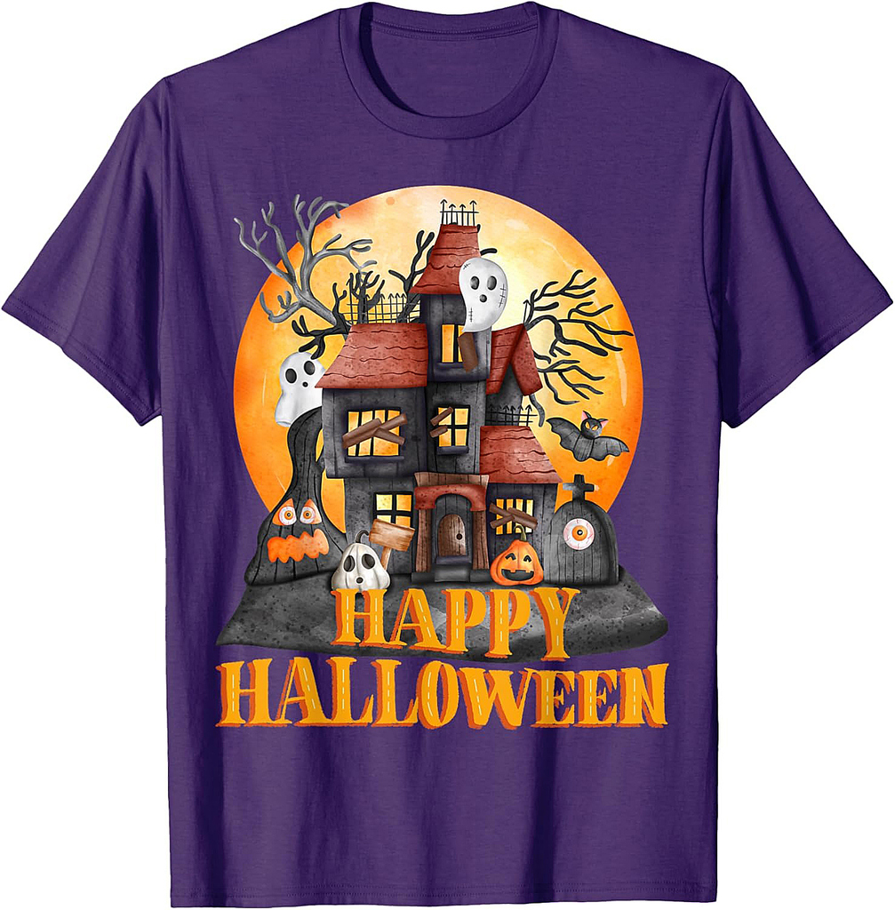 Fall season happy Halloween haunted houses spiders bats T-Shirt