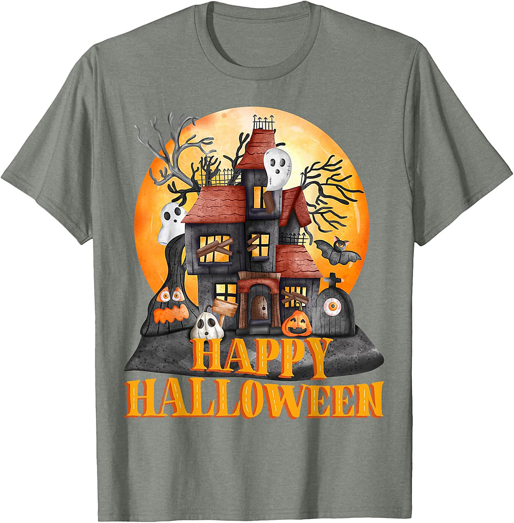 Fall season happy Halloween haunted houses spiders bats T-Shirt