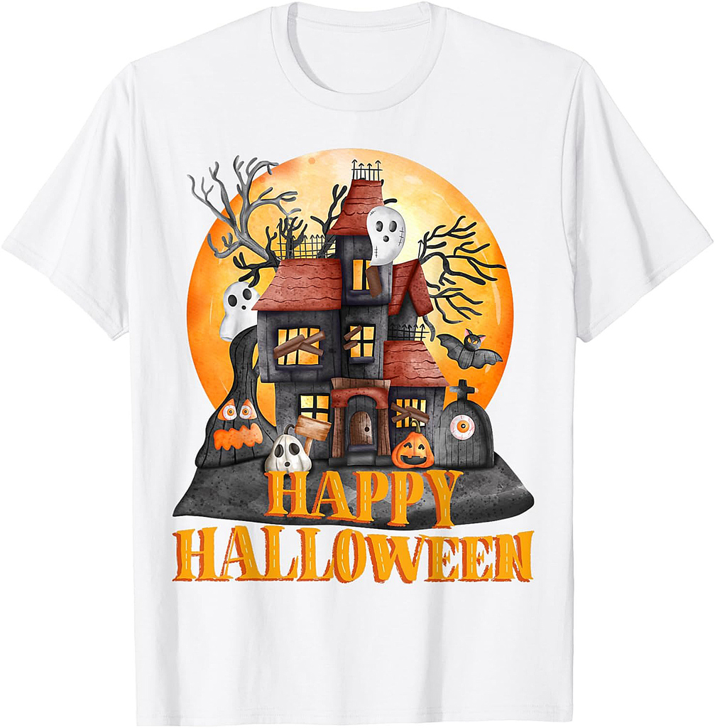 Fall season happy Halloween haunted houses spiders bats T-Shirt