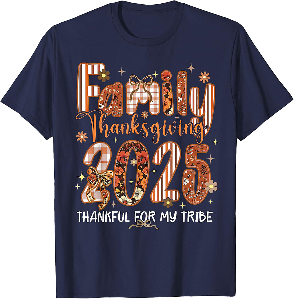 Family Thanksgiving 2025 Thankful for My Tribe Coquette Bow T-Shirt