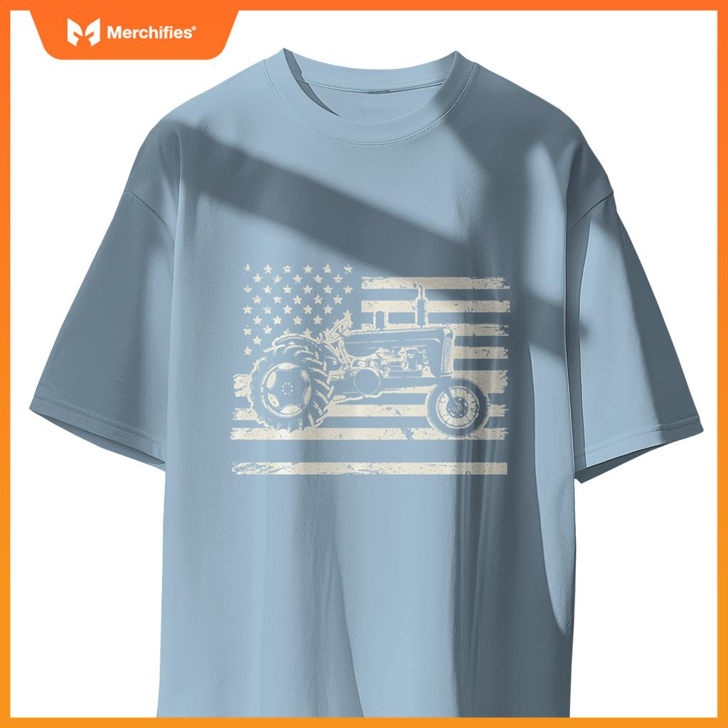 Farm Tractor USA Flag Agriculture Patriotic Farming Retro T-Shirt