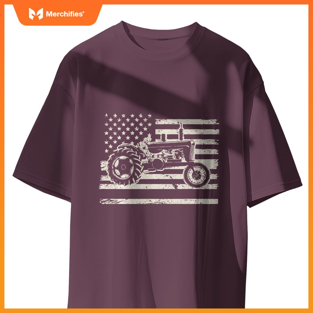 Farm Tractor USA Flag Agriculture Patriotic Farming Retro T-Shirt