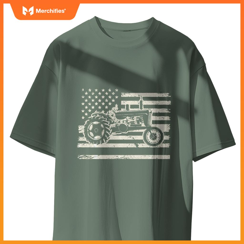Farm Tractor USA Flag Agriculture Patriotic Farming Retro T-Shirt