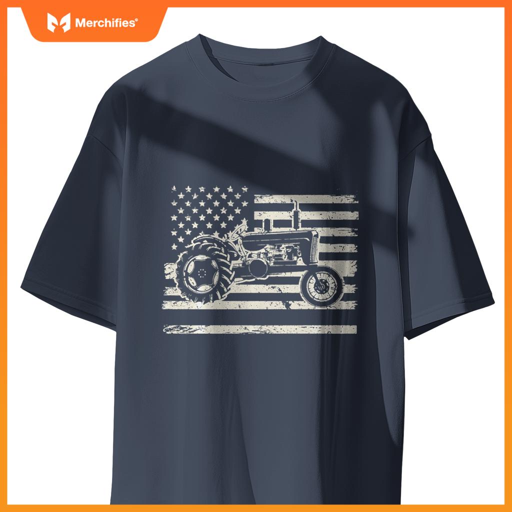 Farm Tractor USA Flag Agriculture Patriotic Farming Retro T-Shirt
