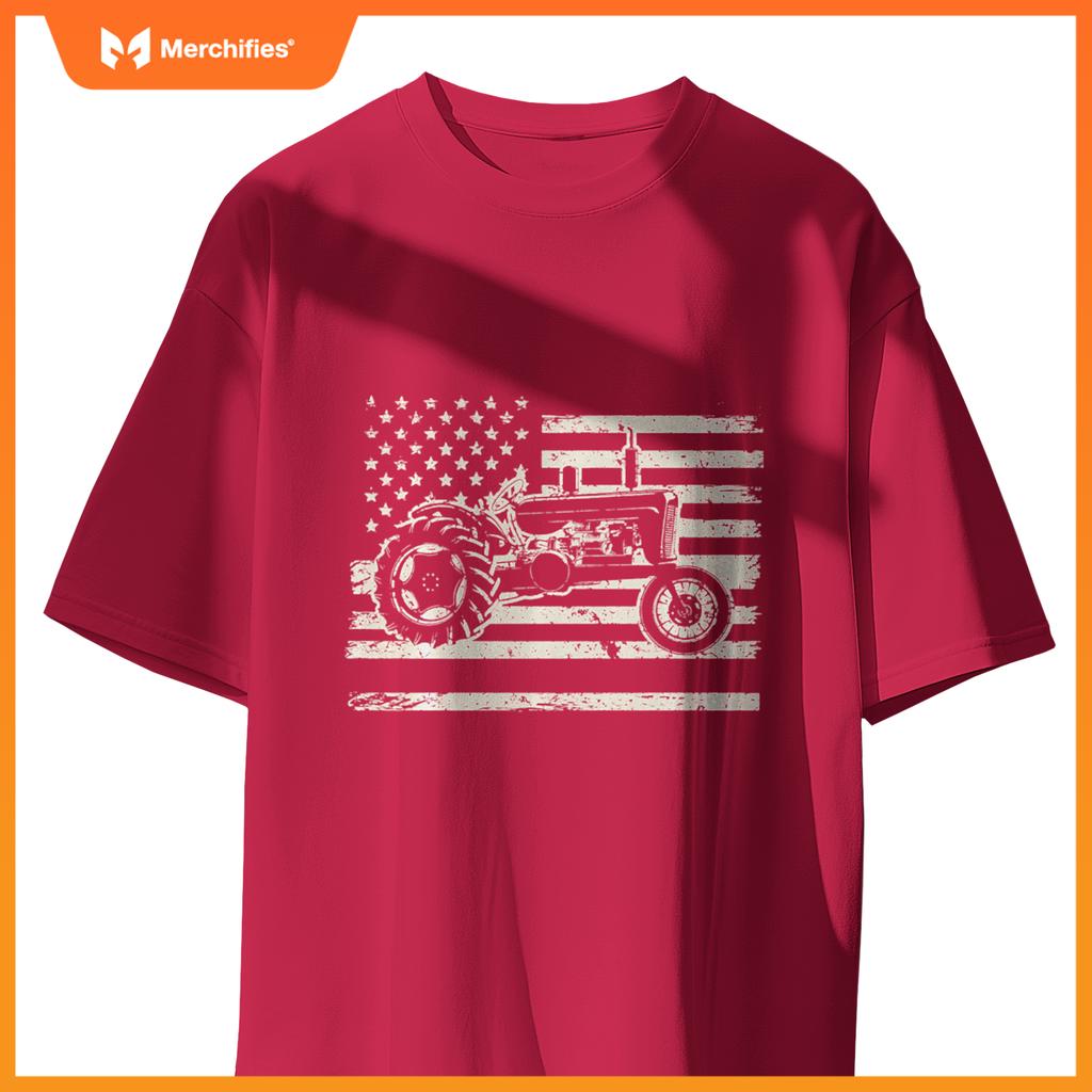 Farm Tractor USA Flag Agriculture Patriotic Farming Retro T-Shirt