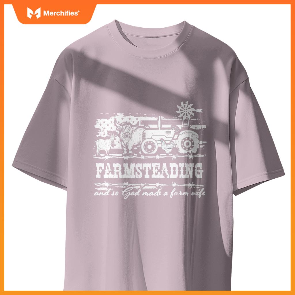 Farmsteading God Made a Farm Wife Farmer USA Flag Patriotic T-Shirt